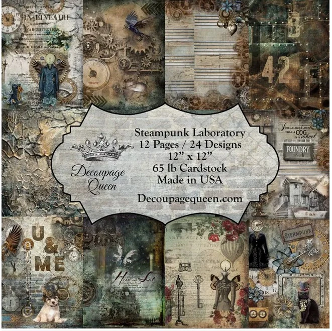 Decoupage Queen - Steampunk Laboratory Scrapbook Set - 12" X 12" 3 Decoupage Queen - Steampunk Laboratory Scrapbook Set - 12" X 12"
